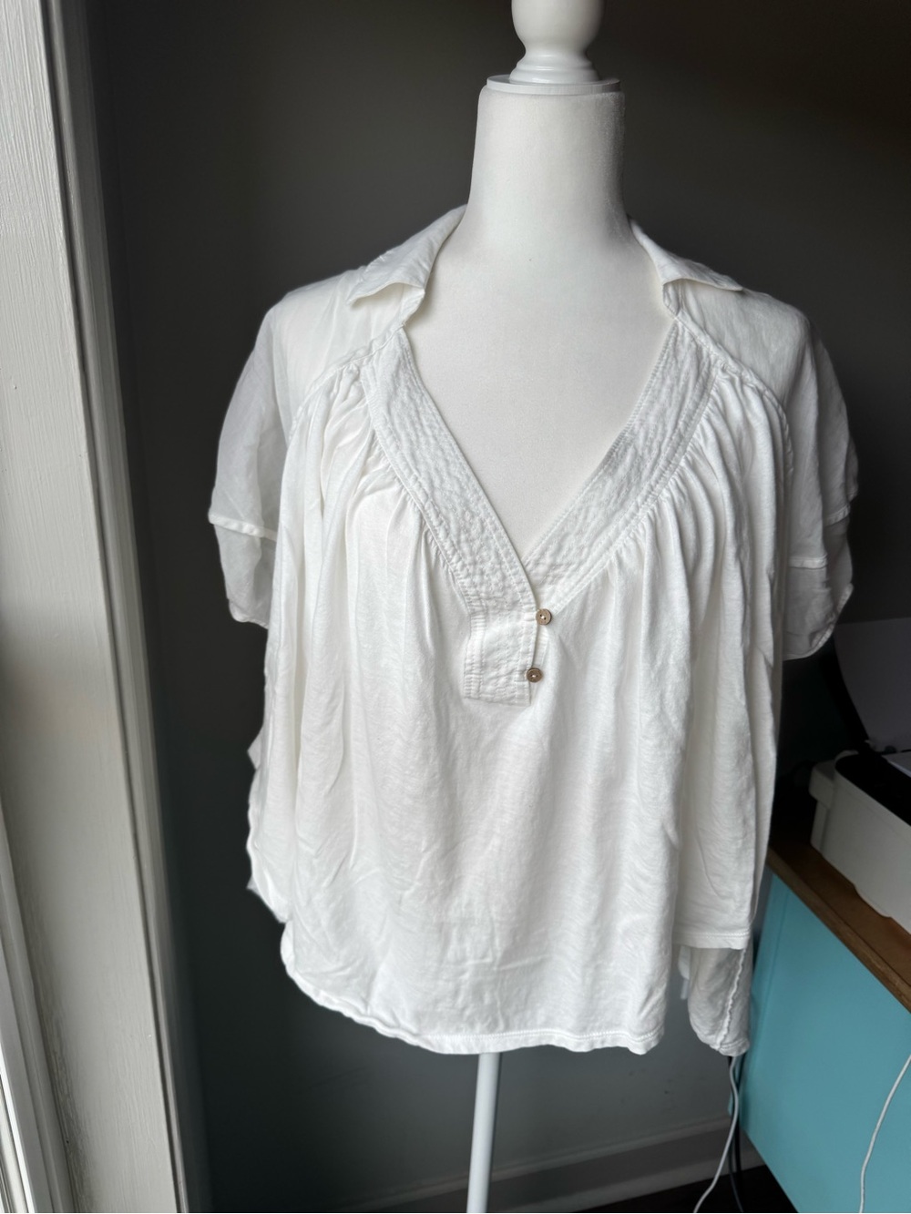 Free People We The Free White Cotton Top XS Boho Peasant Blouse